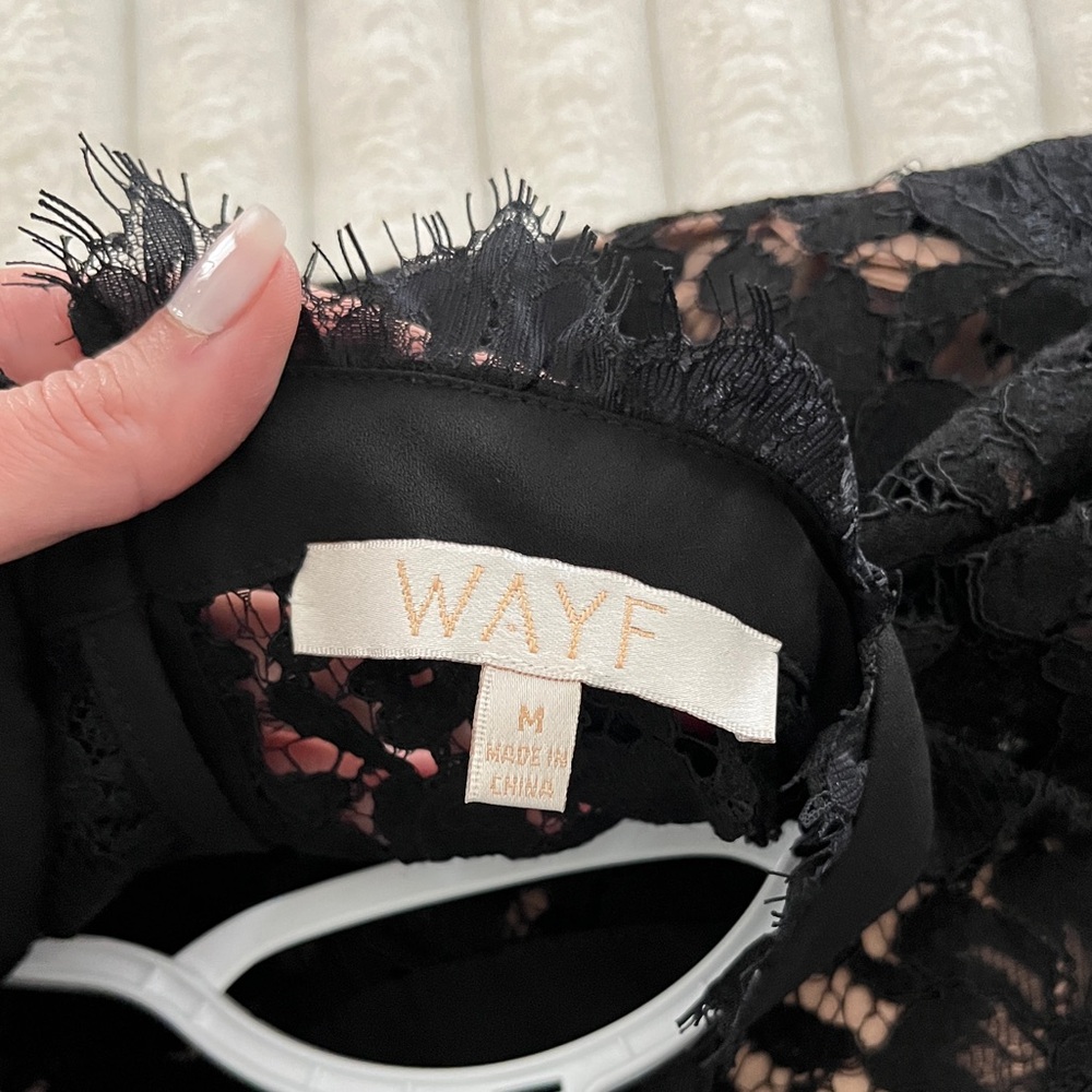 Revolve WAYF Berklin Lace Black Fitted Long Sleeve Blouse Top with Nude Tank Top - Picture 9 of 14